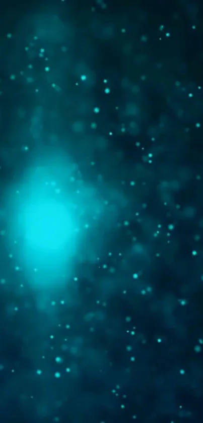 Mystical blue galaxy wallpaper with glowing stars in a teal cosmic scene.