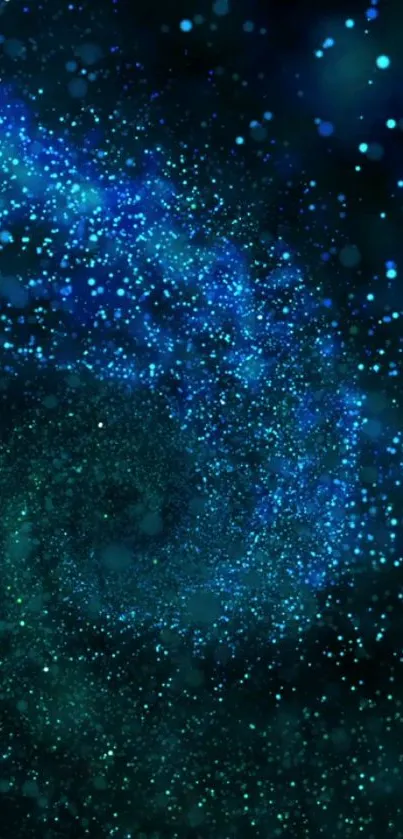 Mystical blue galaxy particles wallpaper with a cosmic swirl effect.