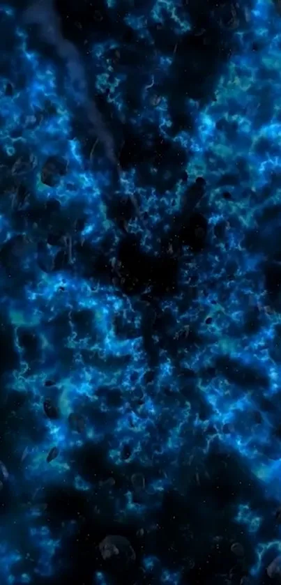 Dark blue galaxy wallpaper with cosmic clouds.