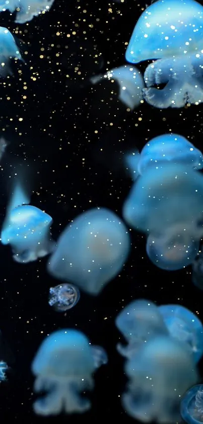 Mystical blue jellyfish with glowing effect and starry background.