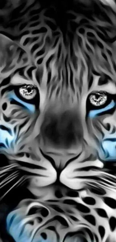 Mystical leopard with blue accents wallpaper art.