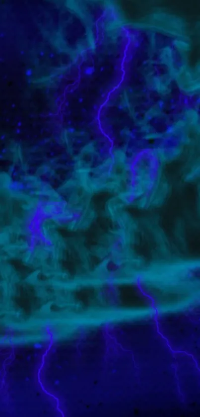 Abstract mystical wallpaper with blue lightning and dark clouds.