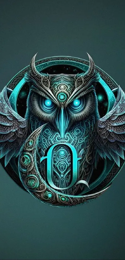 Mystical blue owl artwork with glowing eyes and intricate details.