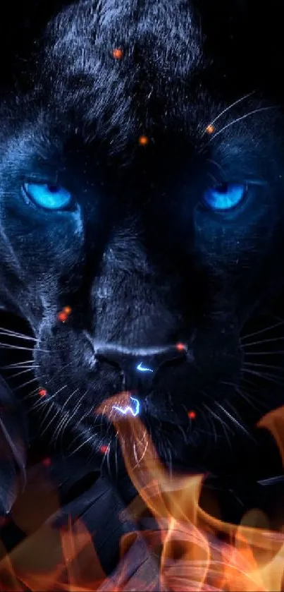 Captivating blue-eyed panther in jungle setting.