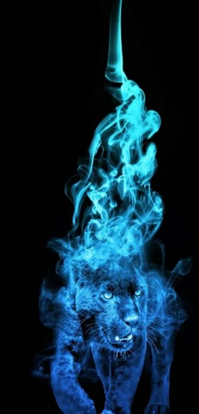 Mystical blue panther with smoke effects on a black background.