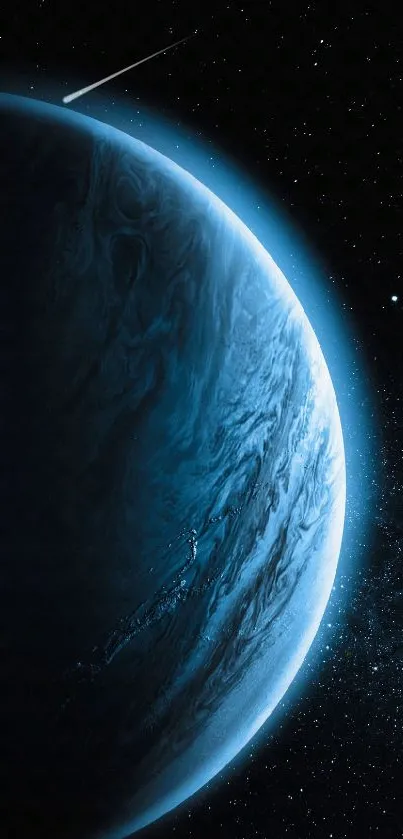 Mystical blue planet against a starry night sky wallpaper.