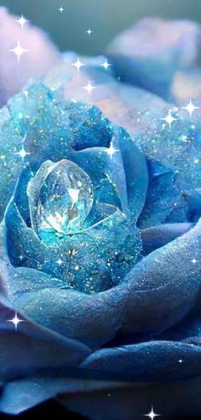 Mystical blue rose mobile wallpaper with shimmering petals.