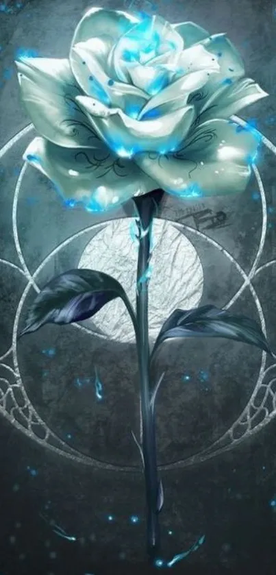 Mystical blue rose with futuristic background, perfect for mobile wallpaper.