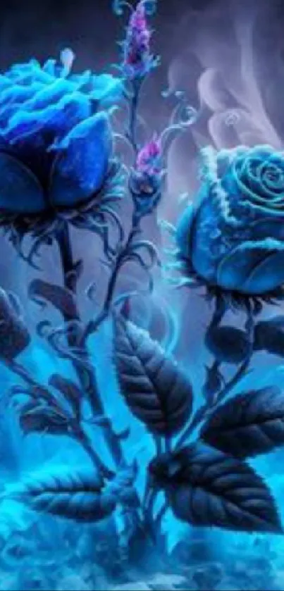 Enchanting blue roses with mystical glow.