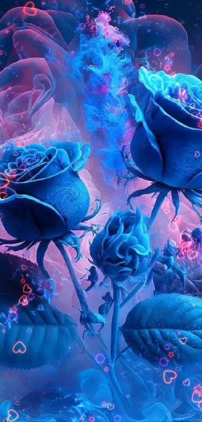 Mystical blue roses with ethereal glow and vibrant hues.