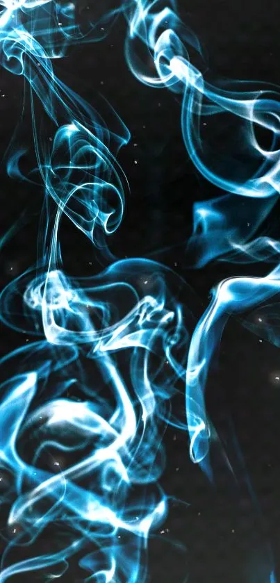 Mystical blue smoke swirling on a dark backdrop creating an ethereal design.