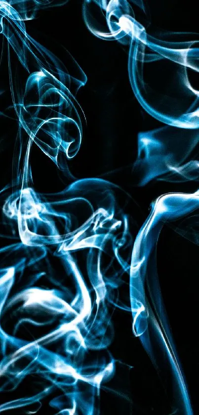 Blue smoke swirls create mystical abstract design on black background.