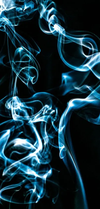 Blue smoke swirls creating a mystical, abstract wallpaper on a dark background.