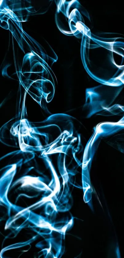 Enigmatic swirling blue smoke on a dark background wallpaper.