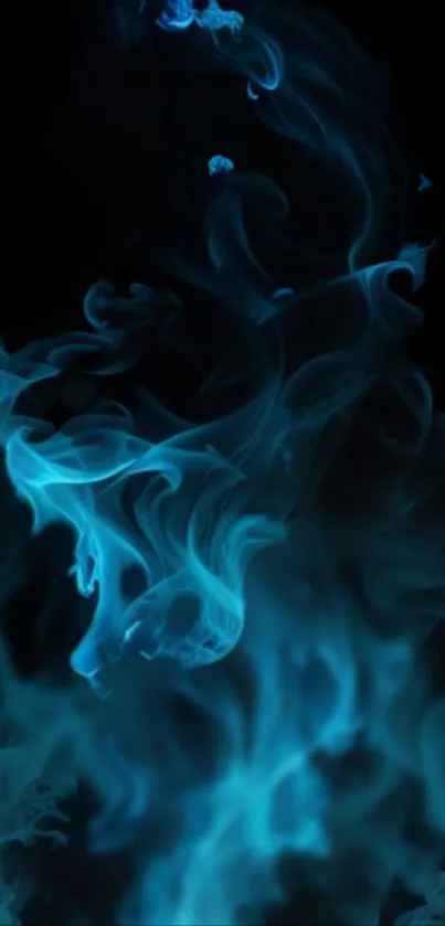 Mystical blue smoke swirling in the dark, creating an artistic effect.