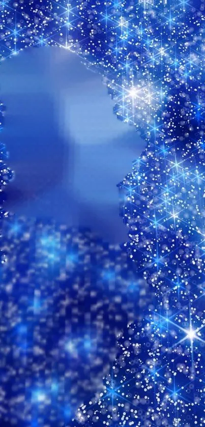 Mystical blue silhouette with starry background.