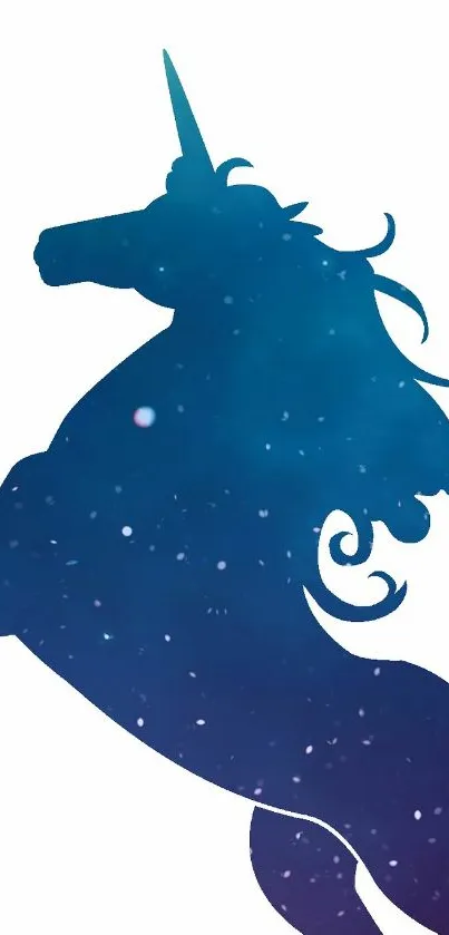 Silhouette of a mystical blue unicorn against a starry sky.