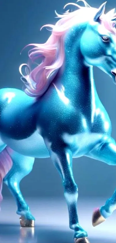 Sparkling blue unicorn fantasy mobile wallpaper with vibrant colors.