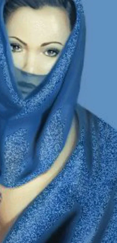 Stylish blue-themed portrait of veiled woman for mobile wallpaper.