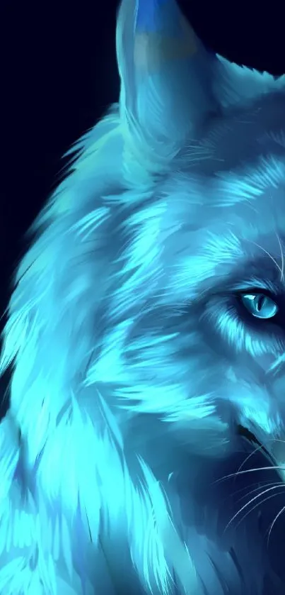 Mystical blue wolf with glowing aura in digital art.