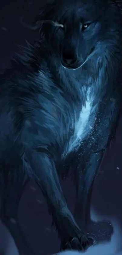 Majestic blue wolf artwork on a dark background wallpaper.