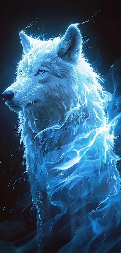 Mystical blue wolf with glowing energy aura.