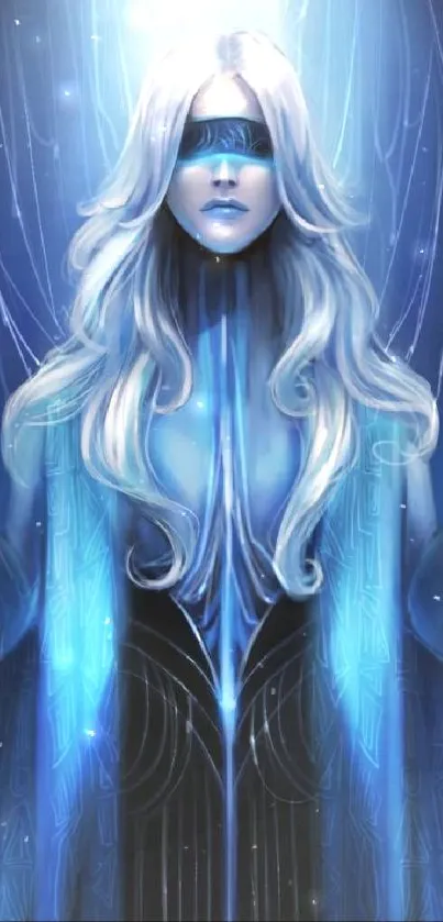 Ethereal woman in blue digital artwork for phone wallpaper.