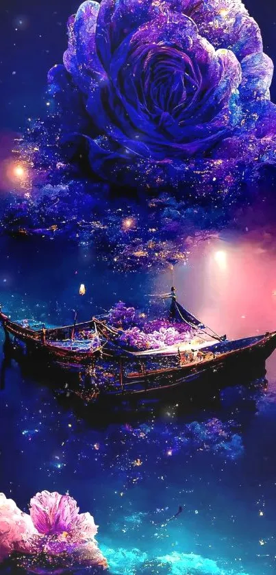 Fantasy boat with purple rose and stardust.