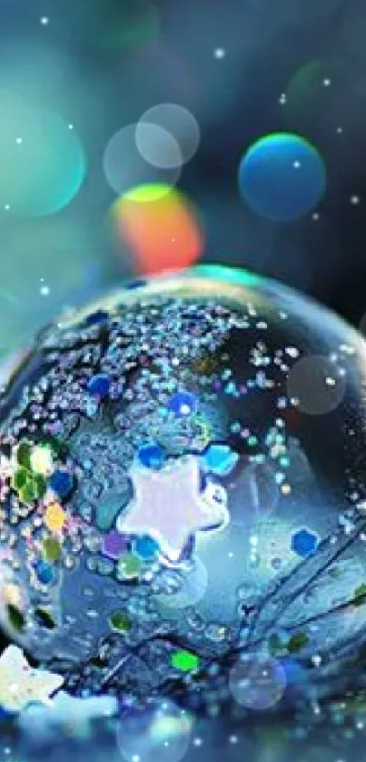 Mystical bokeh sphere with blue and green hues, enchanting abstract mobile wallpaper.