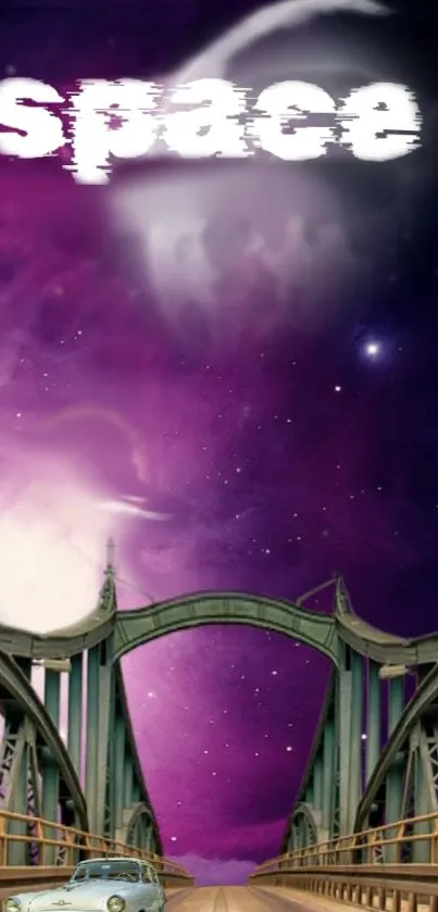 Cosmic-themed wallpaper with a mystical bridge and space background.