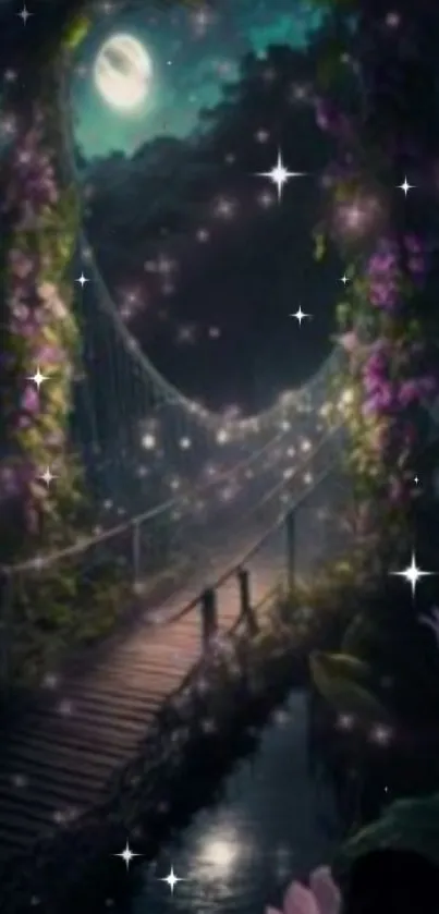 Mystical bridge at night with stars.