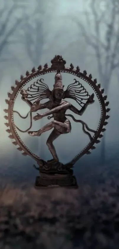 Bronze Shiva statue on foggy background wallpaper.