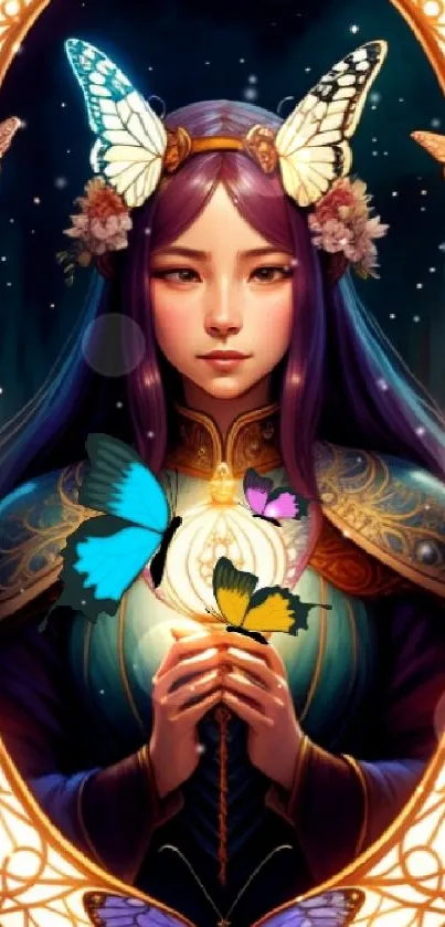 Mystical woman with butterflies wallpaper.