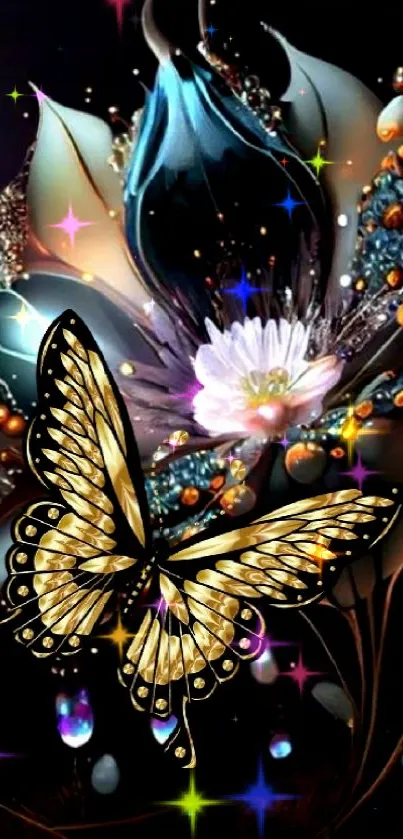 Mystical butterfly and floral design mobile wallpaper.