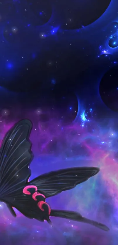 Mystical butterfly against vibrant galaxy backdrop with cosmic colors.