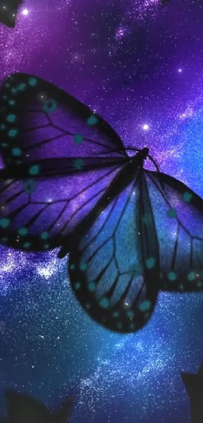 Mystical butterfly with purple galaxy background.