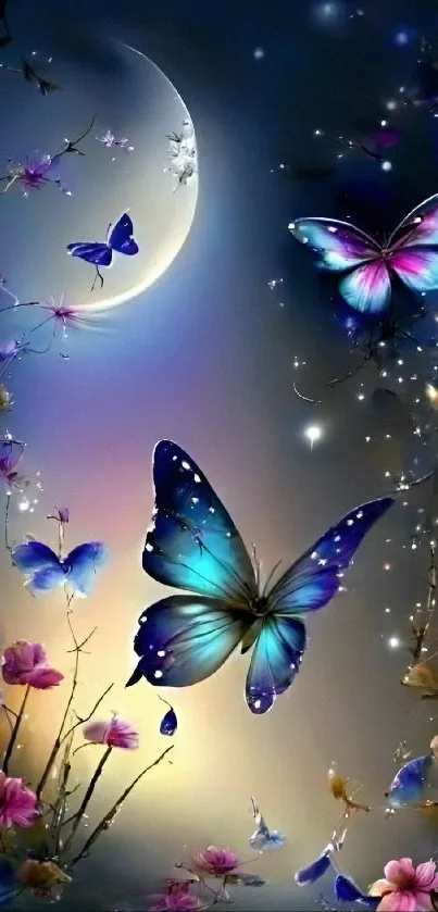 Mystical butterfly wallpaper with moon and stars.