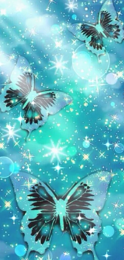 Teal and blue butterflies with sparkles.