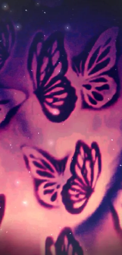 Purple butterfly design wallpaper with abstract patterns and vibrant colors.