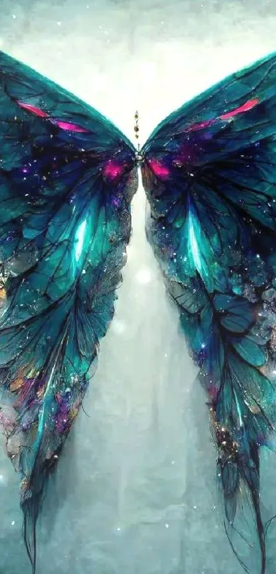 Mystical teal butterfly wings with enchanting details for mobile wallpaper.