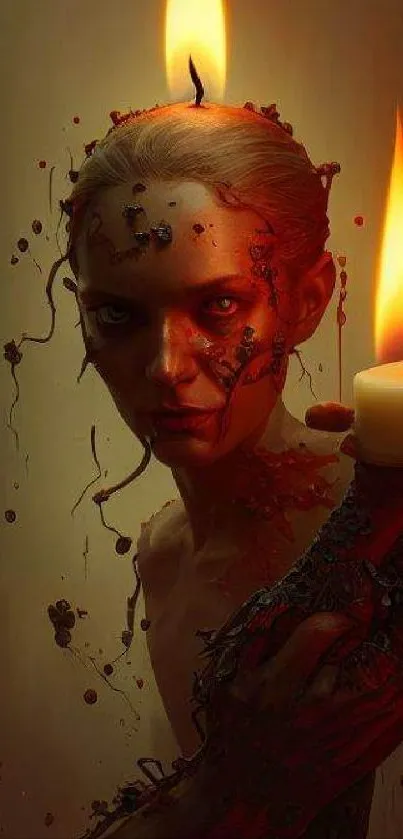 Mystical artwork of a fiery portrait with candle.