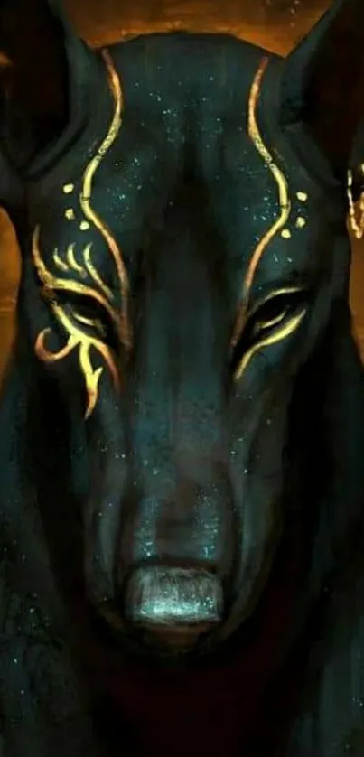 Mystical dark canine with golden accents mobile wallpaper.