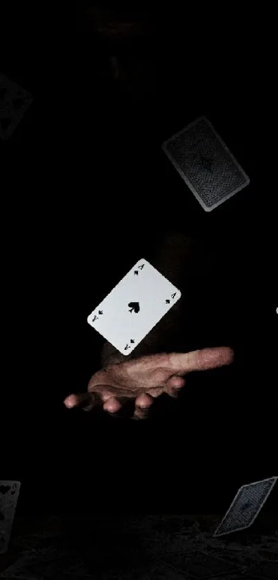 Floating playing cards in darkness with mystical allure.