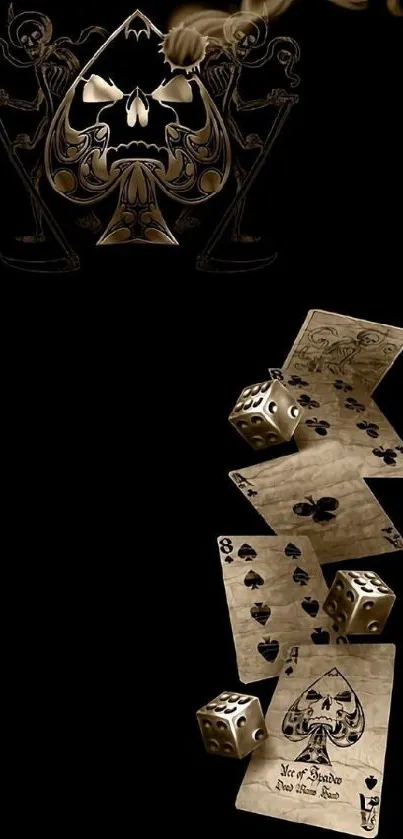 Mystical dark wallpaper with cards and dice.