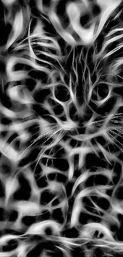 Abstract black and white cat art wallpaper with mystical design.