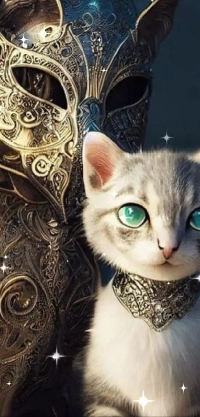 Cat and kitten with intricate designs in a fantasy art style.