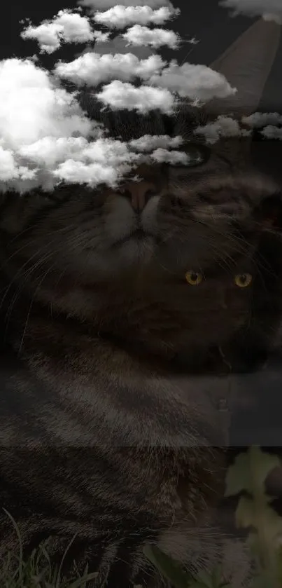 Mystical cat and clouds wallpaper with a serene vibe.