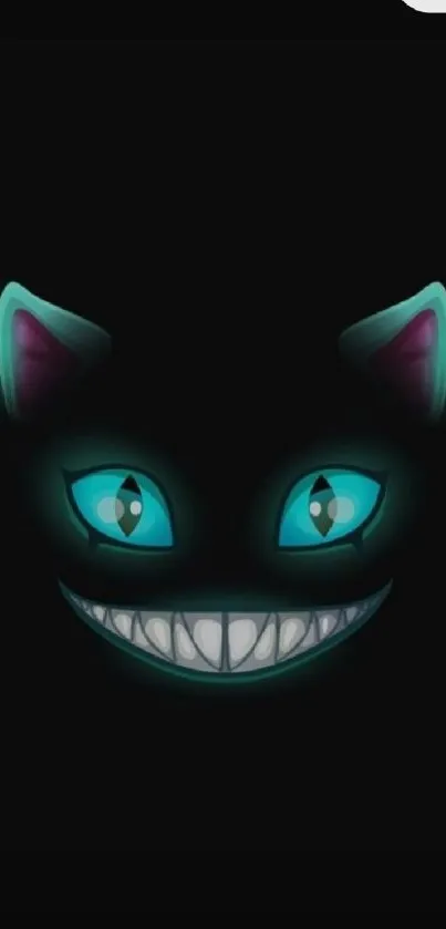 Mystical cat face with glowing eyes on a dark background wallpaper.