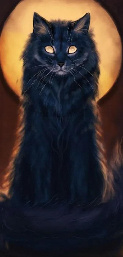 Mystical dark cat under moonlight mobile wallpaper.