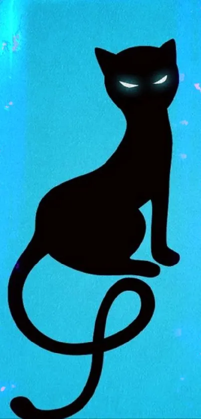 Black cat silhouette on vibrant blue background wallpaper.